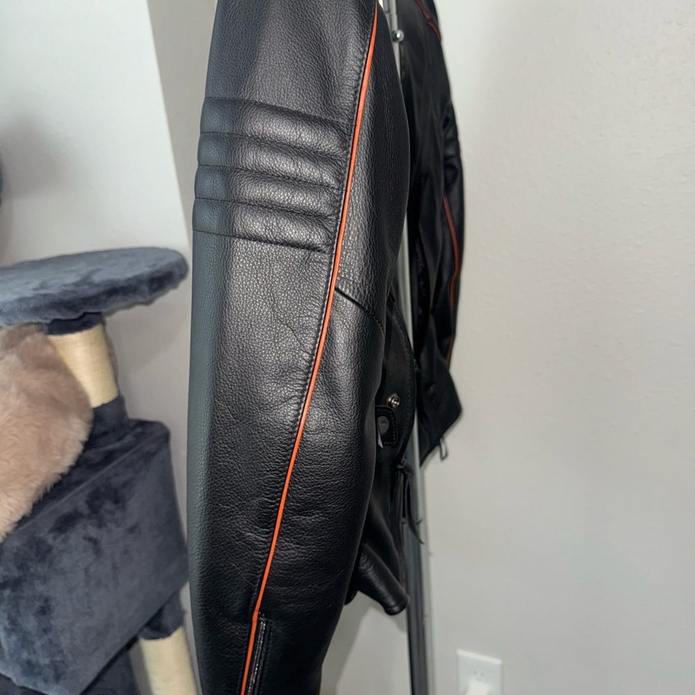 Women’s Harley-Davidson Black Leather Bikers Jacket with Orange Highlights - Picture 11 of 15